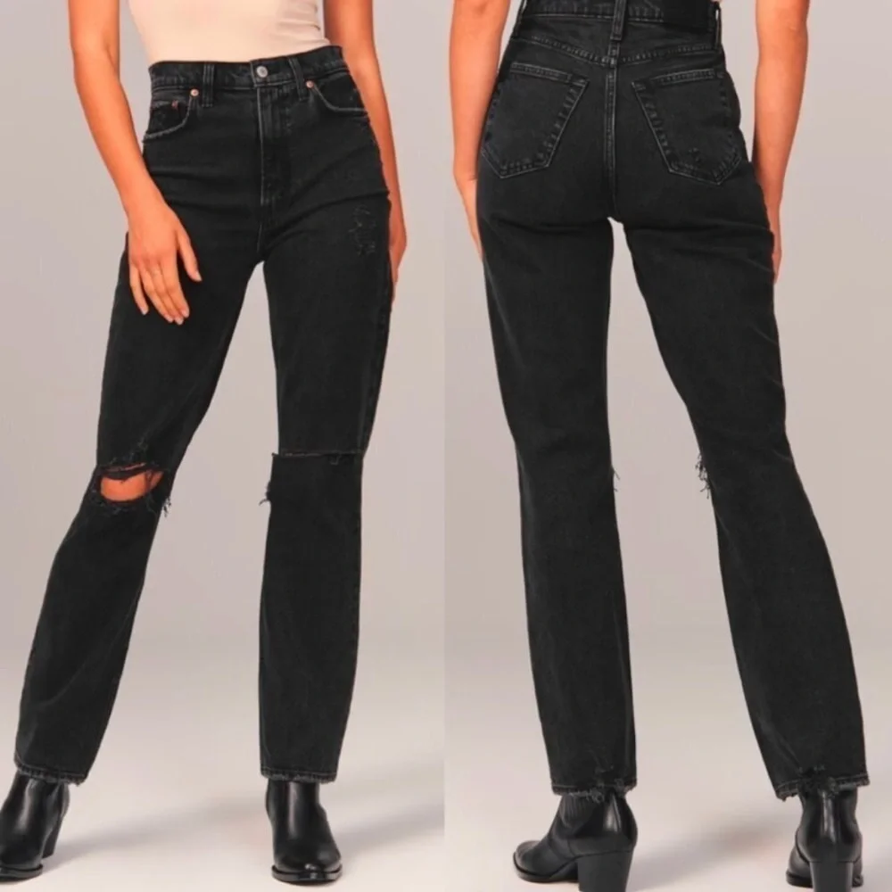 Abercrombie & Fitch A&F The 90’s Straight Ultra‎ High Rise Black Jean Size 30 L